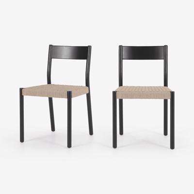 Rhye Set of 2 Woven Dining Chairs, Charcoal Black Oak