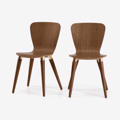 Set of 2 Edelweiss Dining Chairs, Walnut and Brass