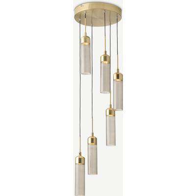 Verona LED 6 Light Chandelier Ceiling Light, Brushed Brass & Smoked Glass