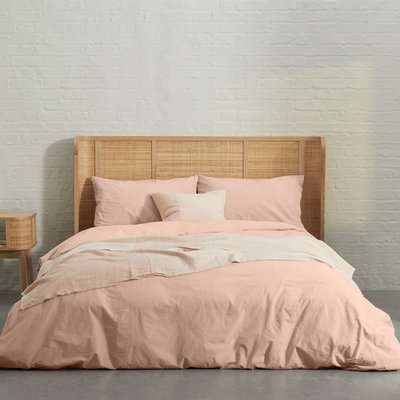 Zana 100% Organic Stonewashed Cotton Duvet Cover + 2 Pillowcases, Double, Plaster Pink