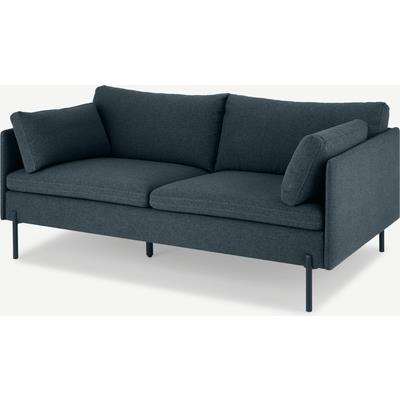Zarina Large 2 Seater Sofa, Aegean Blue Fabric with Black Legs