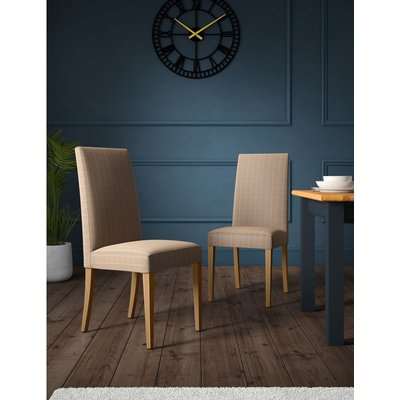 Set of 2 Alton Checked Fabric Dining Chairs beige