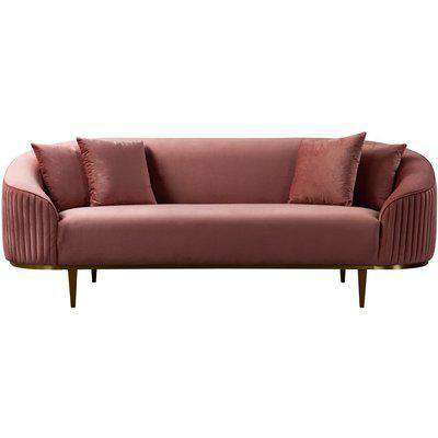 Ella Three Seat Sofa - Blush Pink - Brass Base