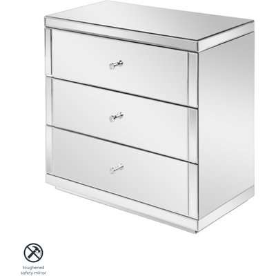 FLAVIA Mirrored Low Chest with 3 Drawers and Plinth