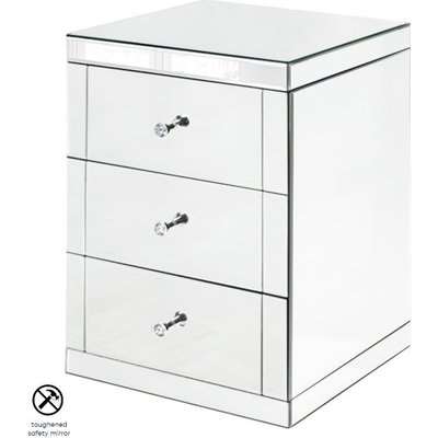Pair of LUCIA Toughened Mirrored Bedside Tables with 3 Drawers