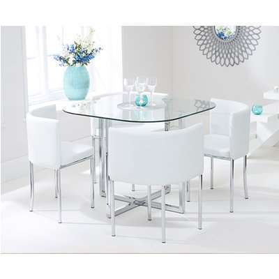 Algarve Glass Stowaway Dining Table with White High Back Stools - Ivory, 4 Chairs