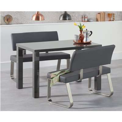 Atlanta 200cm Dark Grey High Gloss Dining Table with Celine Faux Leather Chrome Leg Chairs - White, 6 Chairs