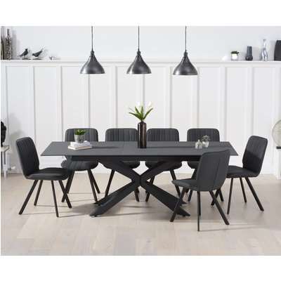 Boston 180cm Grey Stone Extending Dining Table with Dexter Faux Leather Chairs - Brown, 6 Chairs