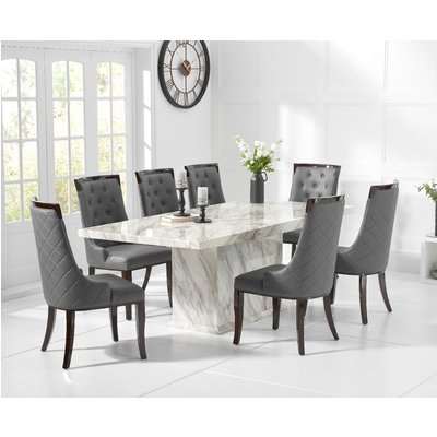 Calacatta 220cm Marble-Effect Dining Table with Angelica Chairs