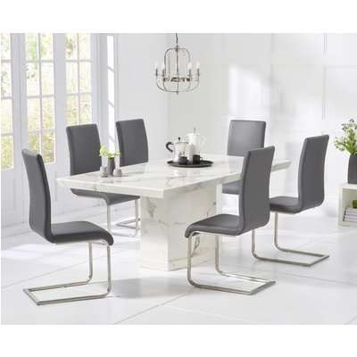 Carvelle 200cm White Pedestal Marble Dining Table with Malaga Chairs