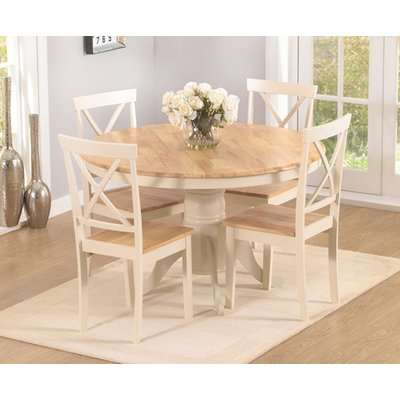 Epsom Cream 120cm Round Pedestal Dining Table Set with Chairs - Cream, 4 Chairs