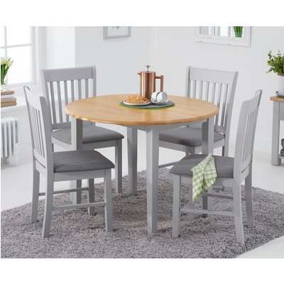 Genoa Oak and Grey 100cm Extending Dining Table with Chairs with Fabric Seats - Oak and Grey, 2 Chairs