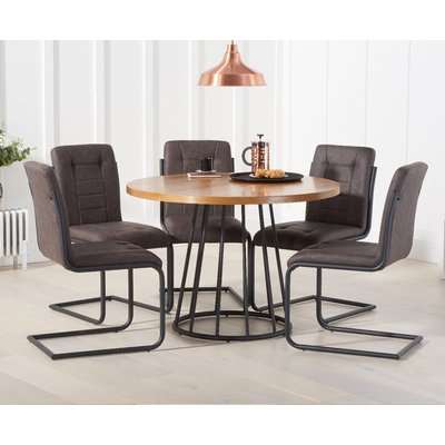 Hoxton 110cm Round Industrial Dining Table with Alexa Dining Chairs - Brown, 4 Chairs