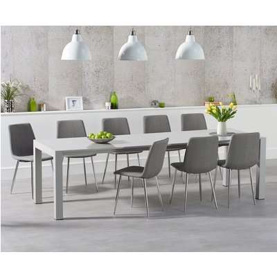 Joseph Extending Light Grey High Gloss Dining Table with Helsinki Fabric Chrome Chairs - Grey, 6 Chairs