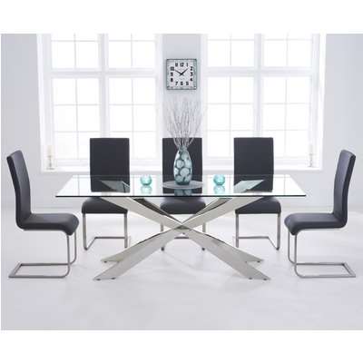Juniper 200cm Glass Dining Table with Malaga Chairs - Grey, 6 Chairs