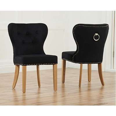 Knightsbridge Studded Black Fabric Oak Leg Dining Chairs