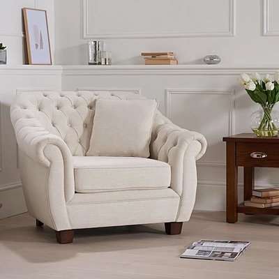 Lilly Chesterfield Ivory Linen Fabric Armchair