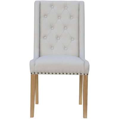 Lincoln Natural Button Back Studded Dining Chairs - Natural, 2 Chairs