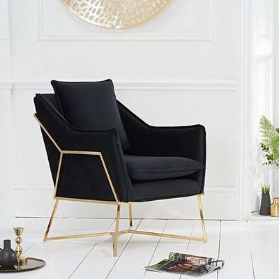 Lara Black Velvet Accent Chair with Gold Legs