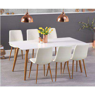 Malmo 180cm Matt White Table with Helsinki Faux Leather Wooden Leg Dining Chairs