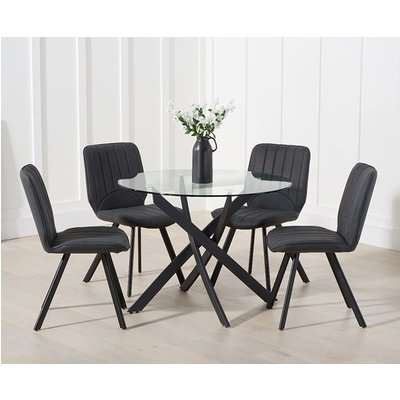 Mara 100cm Round Glass Dining Table with Dexter Faux Leather Chairs