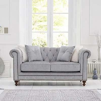 Milano Chesterfield Grey Plush Fabric 2 Seater Sofa