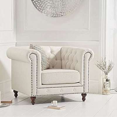 Milano Chesterfield Ivory Linen Armchair