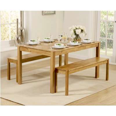 Oxford 150cm Solid Oak Dining Table with Mia Large Grey Velvet Benches and Mia Velvet Chairs - Grey, 2 Chairs