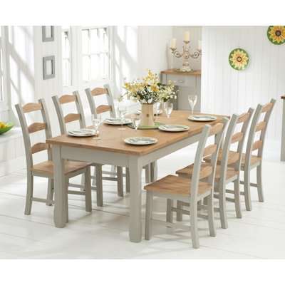Somerset 180cm Oak and Grey Painted Extending Dining Table with Isobel Fabric Chairs - Grey, 6 Chairs