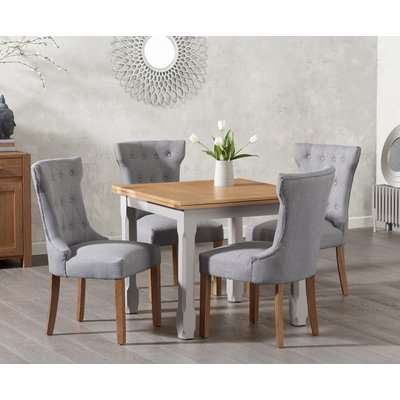 Somerset 90cm Flip Top Oak and Grey Dining Table with Camille Grey Fabric Chairs