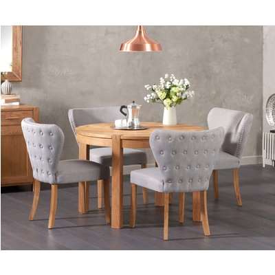Verona 110cm Solid Oak Round Table with Isobel Fabric Chairs - Grey, 4 Chairs