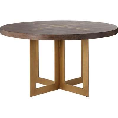 Apse Round Dining Table With Metal Inlay  - Dark Brown
