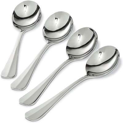 Pistol Grip Soup Spoons, Set Of 4 - Stainless Steel