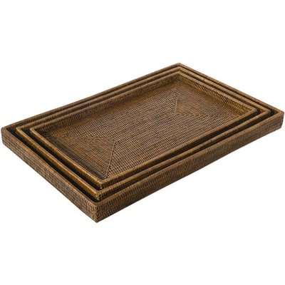 Rattan Nested Serving Trays, Set of 3 - Brown