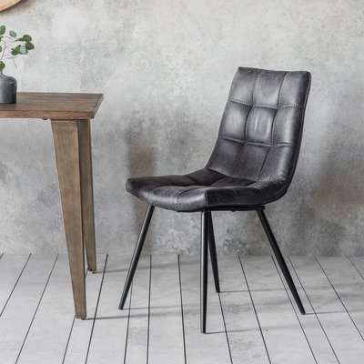 Gallery Interiors Set of 2 Darwin Grey Leather Dining Chairs (2pk) | Outlet
