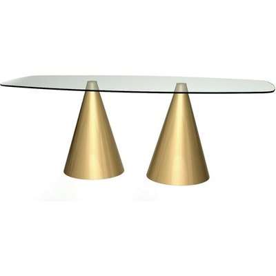 Gillmore Oscar Clear Glass Top And Twin Brass Bases 6 - 8 Seater Dining Table