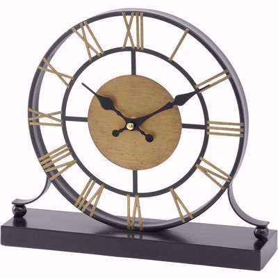 Libra Skeleton Mantel Clock Black and Antique Brass