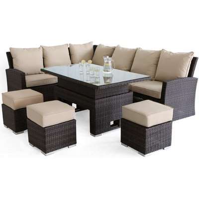 Maze Rattan Kingston Brown Corner Outdoor Dining Set with Rising Table
