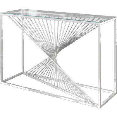 Abstract Side Table Polished Chrome With Glass Top