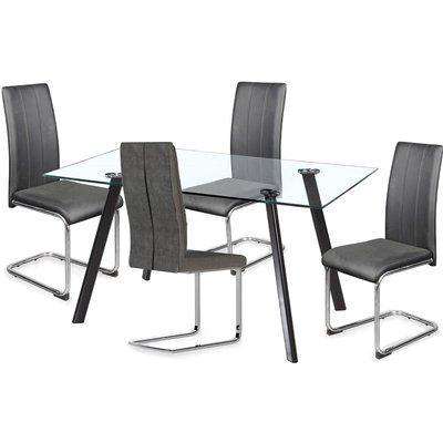 Galaxy Glass Dining Set with 4 Dark Grey Chairs