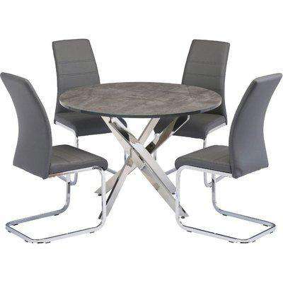 Paris 107Cm Round Table With Grey Marble Effect With Grey Chairs