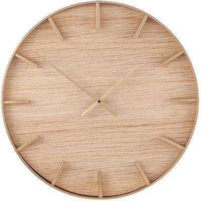 Round Gold & Natural Wood Wall Clock