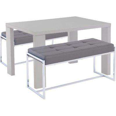 Soho White Dining Table With 2 Grey Benches