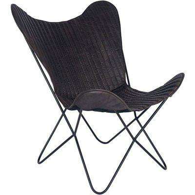 Steel Grey Leather And Iron Butterfly Chair