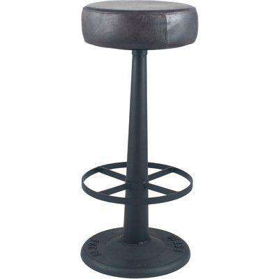 Steel Grey Leather And Iron Round Bar Stool