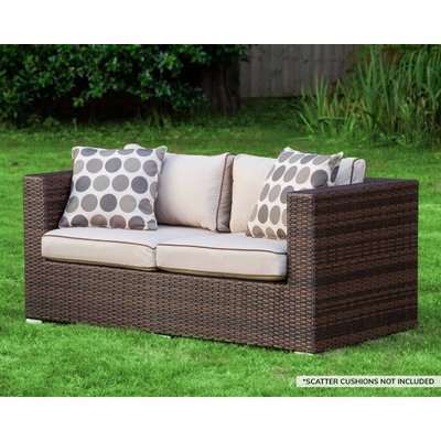 2 Seater Rattan Garden Sofa in Brown - Ascot - Rattan Direct