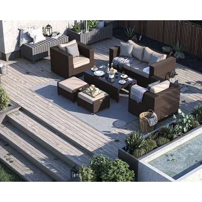 2 Seater Rattan Garden Sofa & Armchair Set in Brown - Ascot - Rattan Direct
