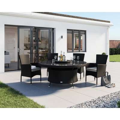 4 Rattan Garden Chairs & Large Round Dining Table Set in Black & White - Cambridge - Rattan Direct
