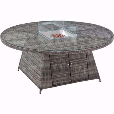 Large Circular Dining Table with Fire Pit in Grey - Rattan Direct