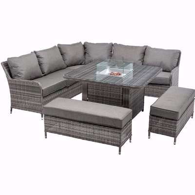 Rattan Garden Corner Dining Set with Square Ice Bucket Dining Table in Grey - Monte Carlo - Rattan Direct